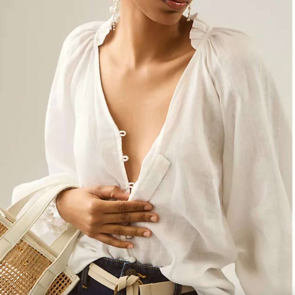 Audie Linen Puff-Sleeve Blouse Anthropologie Maeve S Petite